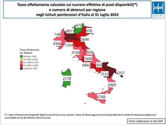 Viterbo - Tasso affollamento carcere