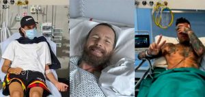 Vip fotografati in ospedale - Da sinistra: Gianmarco Tamberi, Jovanotti e Fedez