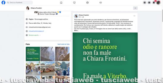 Il post pubblicato dalla sindaca Chiara Frontini sulla sua pagina Facebook