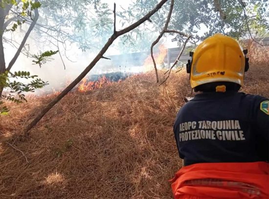 Montalto di Castro - Vasto incendio di sterpaglie a bordo della strada Aurelia