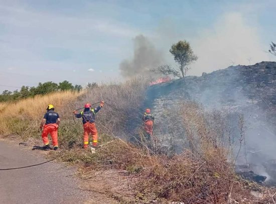 Montalto di Castro - Vasto incendio di sterpaglie a bordo della strada Aurelia
