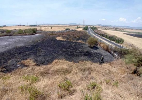 Montalto di Castro - Vasto incendio di sterpaglie a bordo della strada Aurelia