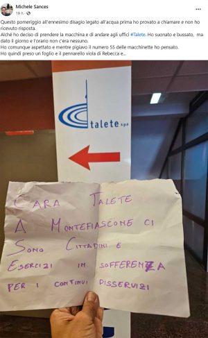 Montefiascone - Il post del consigliere Michele Sances sulla mancanza d'acqua in paese