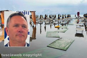 Tarquinia - Uno stabilimento del lido allagato - Nel riquadro: Francesco Sposetti