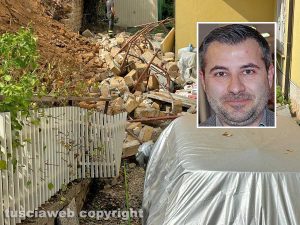 Civita Castellana - Muro crollato in via Puccini - Nel riquadro: Luca Giampieri