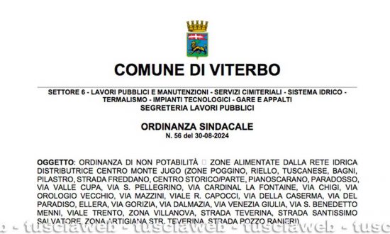 Acqua potabile - L'ordinanza pubblicata sull'albo pretorio il 5 settembre 2024