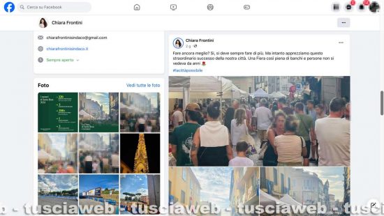 Viterbo - Il post Facebook della sindaca Chiara Frontini sulla fiera del 4 settembre