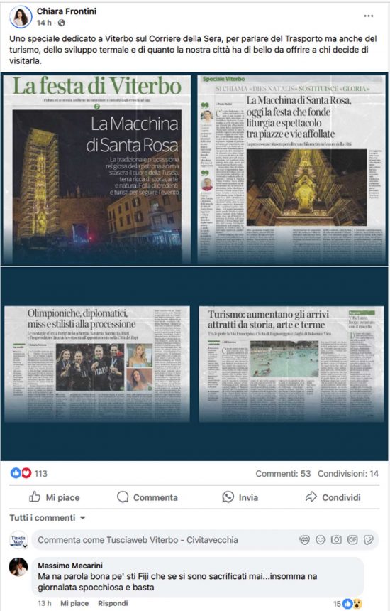 Santa Rosa - Il commento di Massimo Mecarini al post della sindaca Frontini