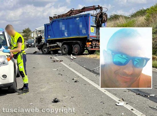 Tuscania - Incidente mortale su sp Dogana - Nel riquadro Claudio Borzetti