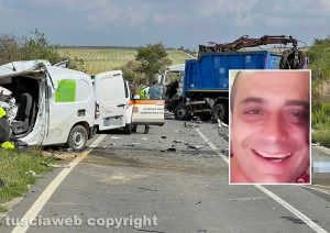 Tuscania - Incidente mortale su Sp Dogana - Nel riquadro Claudio Borzetti