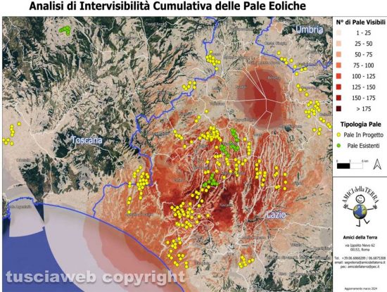Viterbo - La mappa dei progetti dell'eolico nella Tuscia