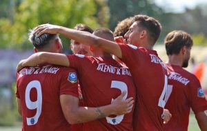 Coppa Italia Eccellenza - L'esultanza dei giocatori del Montespaccato che hanno eliminato la Nuova Florida