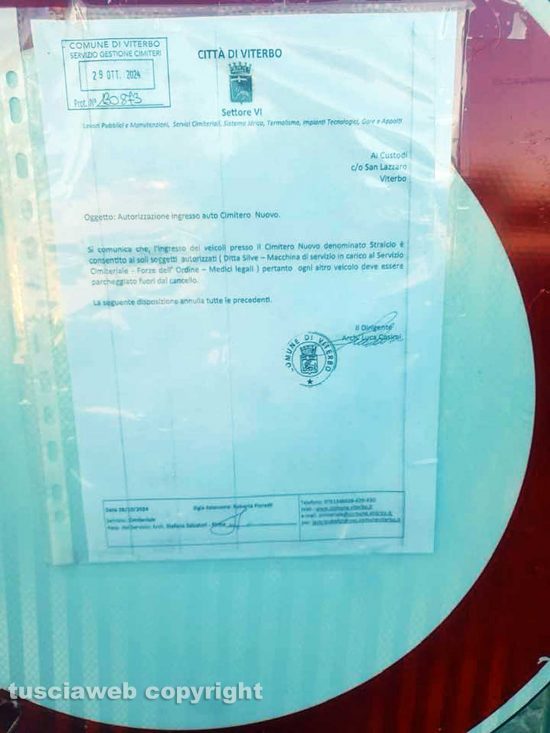 Viterbo - Cimitero nuovo - La disposizione del comune