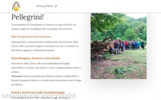 La pagina chi siamo del sito dell'associazione La Via Francigena in Tuscia