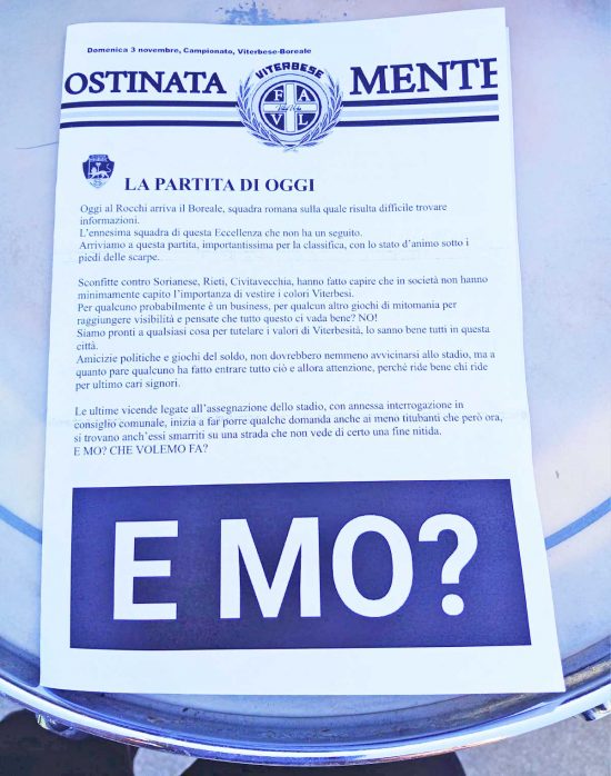 Viterbo - Manifesto della contestazione dei tifosi