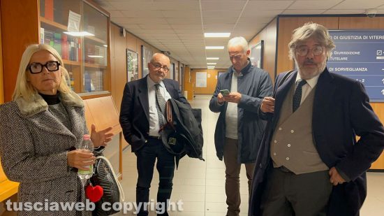Viterbo - Udienza preliminare Frontini-Cavini - Da sinistra Letizia Chiatti, l'avvocato Stefano Falcioni, Marco Bruzziches, l'avvocato Enrico Valentini