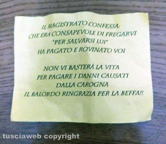 Caprarola - Lo strano biglietto comparso nella cassetta della posta di alcuni cittadini