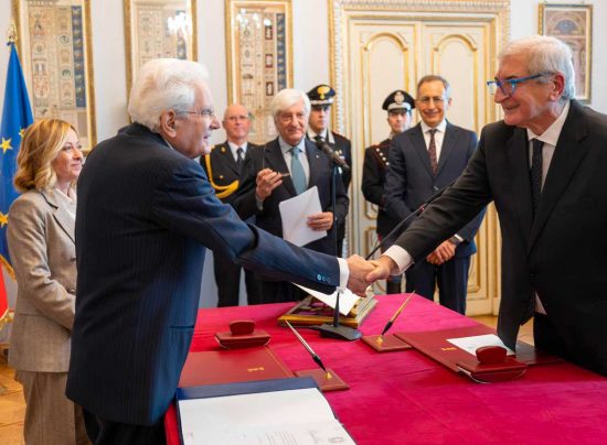 Giorgia Meloni, Sergio Mattarella e Tommaso Foti 