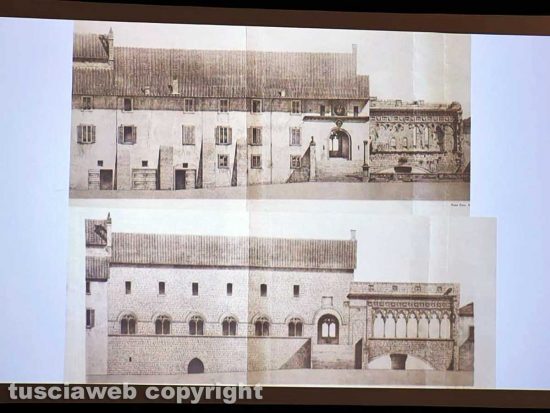 Viterbo - Palazzo dei papi prima e dopo l'intervento di restauro all'inizio del XX secolo