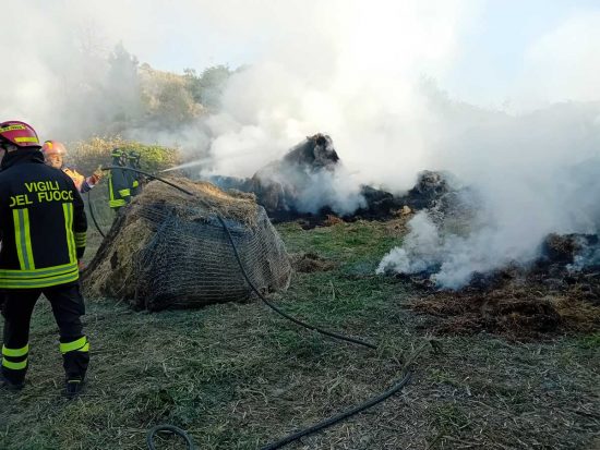 Rotoballe in fiamme lungo l'Aurelia bis