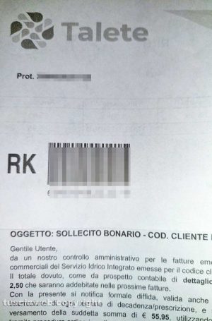 Talete - La diffida per una bolletta già pagata