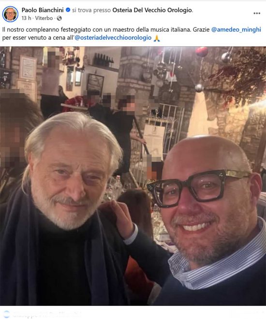 Il post di Paolo Bianchini con Amedeo Minghi all'Osteria del Vecchio Orologio