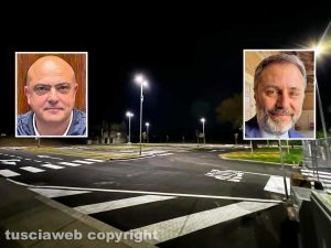 Viterbo - La prova luci al parcheggio del Carmine - Nei riquadri Giancarlo Martinengo ed Emanuele Aronne