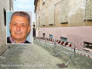 Viterbo - Il muro impiastrato del palazzo del colle del Duomo - Nel riquadro Giulio Marini