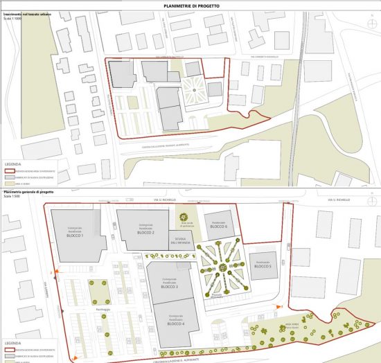 Progetto centro residenziale e commerciale in via Garbini