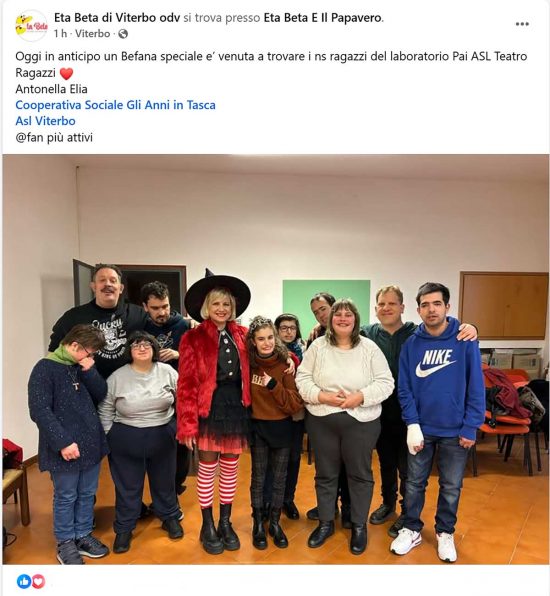 Viterbo - Il post di Eta Beta su Antonella Elia con i ragazzi dell'associazione 