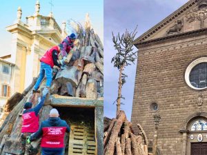 Viterbo - Da sinistra, la preparazione del focarone a Bagnaia e alla QuerciaViterbo - Da sinistra, la preparazione del focarone a Bagnaia e alla Quercia