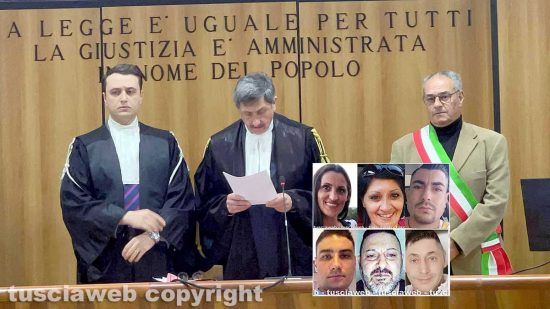 Omicidio Bramucci, tutti condannati ma nessun ergastolo - La lettura della sentenza - Nel riquadro partire da sinistra dall’alto: Elisabetta Bacchio, Sabrina Bacchio, Alessio Pizzuti, Dan Constantin Pomirleanu, Lucio La Pietra e Antonio Bacci