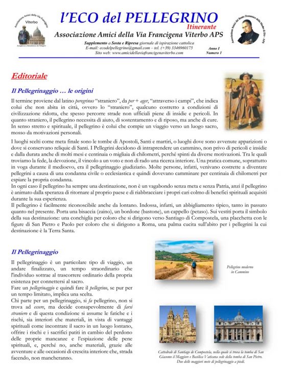 L'editoriale "L'eco del pellegrino itinerante"
