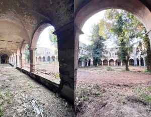 Viterbo - Sopralluogo di FdI al complesso di San Simone e Giuda - Il chiostro interno dopo la pulizia