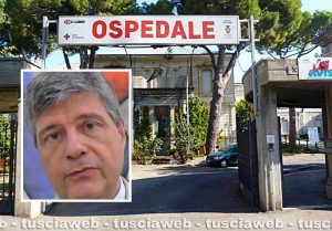 L'ospedale di Tarquinia e nel riquadro il dottor Paolo Cardello