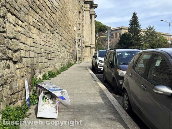 Viterbo - La colonnina distrutta e piena di monnezza