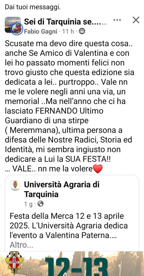 Il post di Fabio Gagni sulla dedica della Festa della Merca