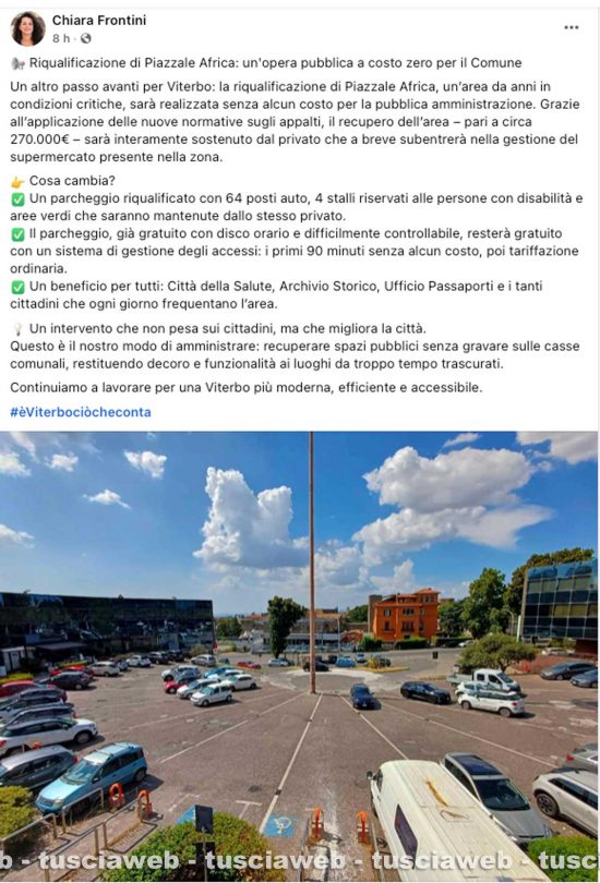 Il posto della sindaca Chiara Frontini su piazzale Africa