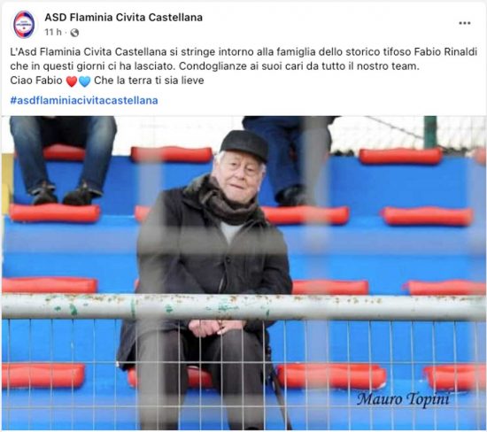 Il cordogliò dell'Asd Flaminia per Fabio Rinaldi