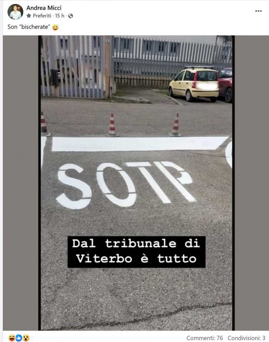 Viterbo - Il post del consigliere Andrea Micci sulla segnaletica stradale sbagliata davanti al tribunale