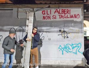 Civitavecchia - Restyling piazza Regina Margherita, appesi degli striscioni e cartelli per salvare gli alberi