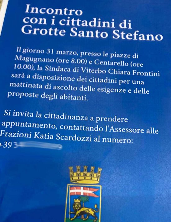 Viterbo - Il volantino dell'incontro con la sindaca Frontini a Grotte