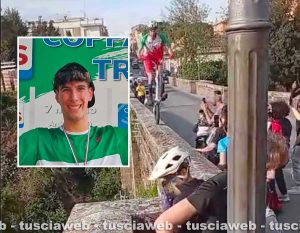 Civita Castellana - In bicicletta fa acrobazie sul parapetto di ponte Clementino - Nel riquadro  Diego Crescenzi