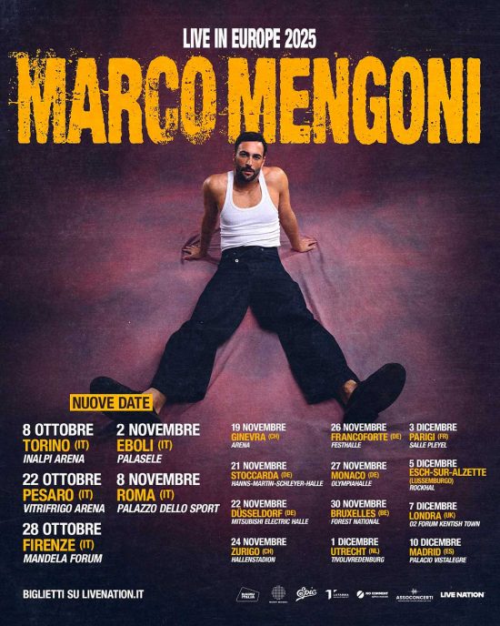 Il calendario del tour europeo di Marco Mengoni