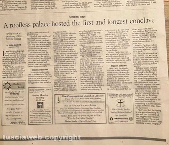 Viterbo e il conclave sulle pagine del West Lebanon Valley News