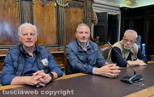 Presentazione della partita di calcio tra la squadra del Sodalizio dei facchini di santa Rosa e la Asfa-Uila - Massimo Mecarini, Massimo Corinti e Antonio Biagioli
