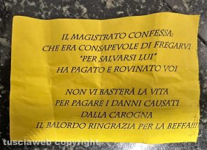 Viterbo - I messaggi anonimi recapitati nelle cassette delle poste dei cittadini di Tobia