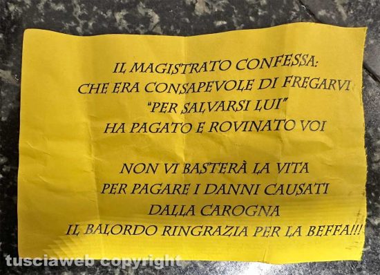 Viterbo - I messaggi anonimi recapitati nelle cassette delle poste dei cittadini di Tobia