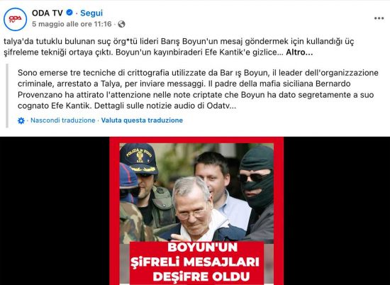 Mafia turca - Secondo i media locali, Baris Boyun sarebbe devoto al boss mafioso Provenzano