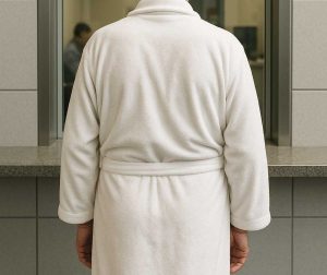 Un uomo in accappatoio